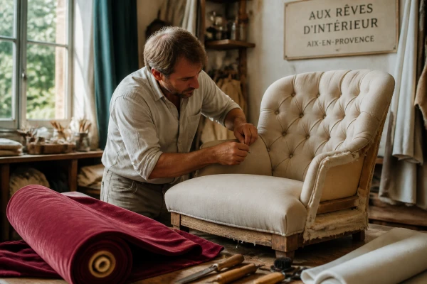 Tapissier pour création de fauteuil capitonné Arles